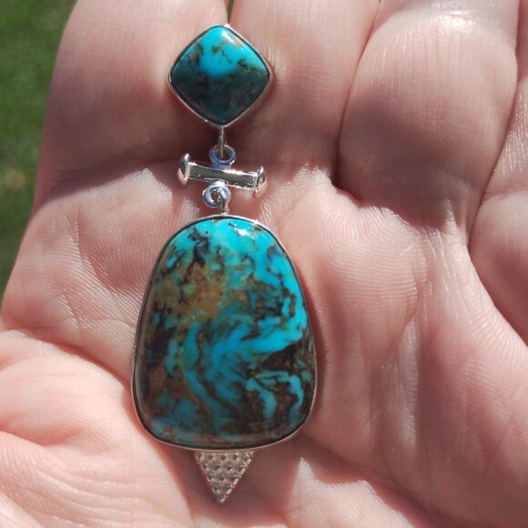 Jay King DTR mine finds Ceremonial Kingman Turquoise slide 925 Sterling Silver - Picture 2 of 15